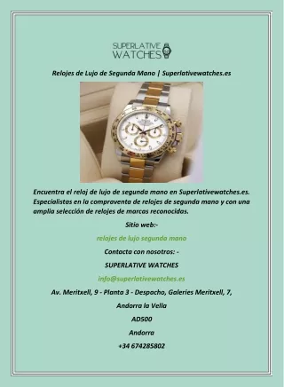 Relojes de Lujo de Segunda Mano  Superlativewatches.es