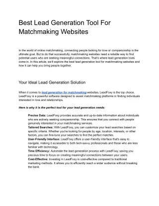 Best Lead Generation Tool For Matchmaking Websites