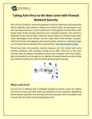 Taking Anti-Virus to the Next Level with Firewall Network Security