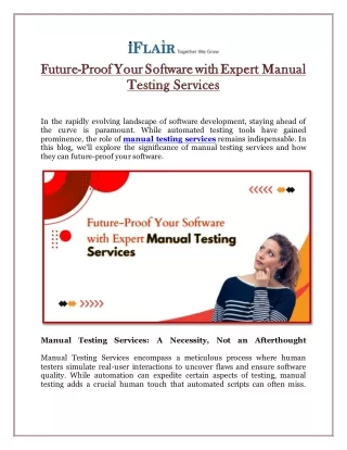 Future-Proof Your Software with Expert Manual Testing Services