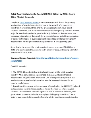 Retail Analytics Market to Reach USD 58.4 Billion by 2032, Claims AMR