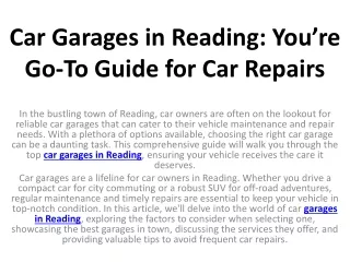 Car Garages in Reading You’re Go-To Guide for Car Repairs