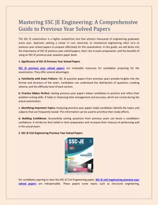 Mastering SSC JE Engineering A Comprehensive Guide to Previous Year Solved Papers