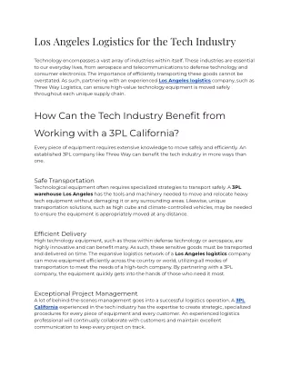 Los Angeles Logistics for the Tech Industry