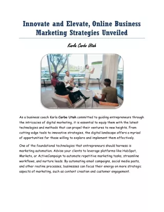 Karla Carbo Utah - Innovate and Elevate, Online Business Marketing Strategies Unveiled