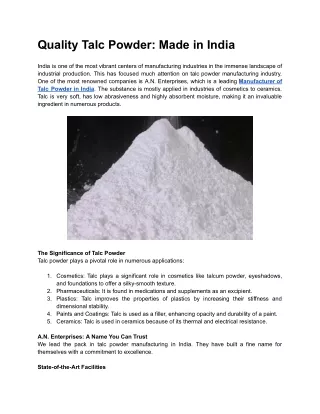 Quality Talc Powder: Made in India