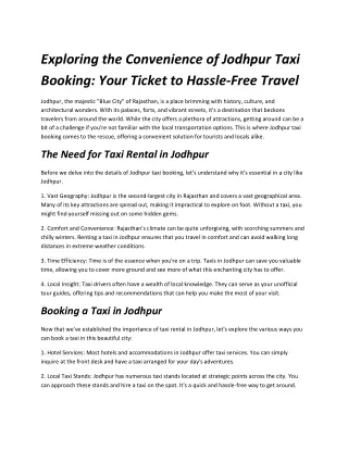 Exploring the Convenience of taxi rental in jodhpur