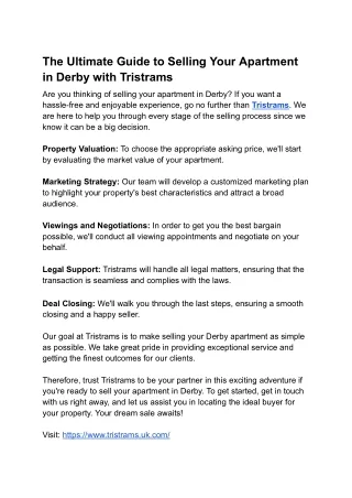 The Ultimate Guide to Selling Your Apartment in Derby with Tristrams