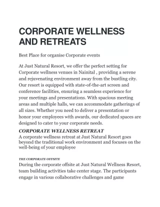 CORPORATE WELLNESS AND RETREATS