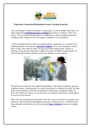 Experience Unmatched Residential Pressure Washing Expertise