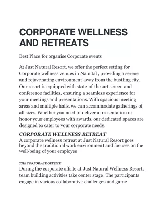 CORPORATE WELLNESS AND RETREATS