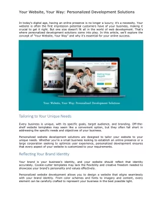 Your Website, Your Way Personalized Development Solutions