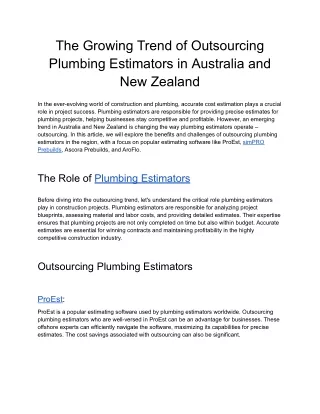 The Growing Trend of Outsourcing Plumbing Estimators in Australia and New Zealand