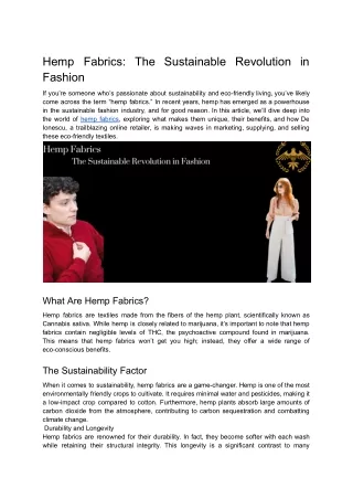 Hemp Fabrics_ The Sustainable Revolution in Fashion