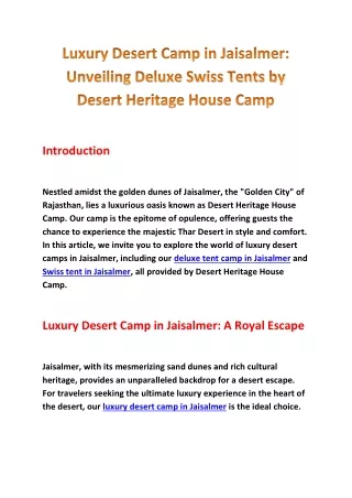 Luxury Desert Camp in Jaisalmer: Unveiling Deluxe Swiss Tents by Desert Heritage