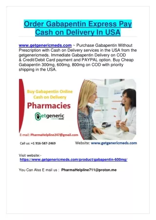 Order Gabapentin Express Pay Cash on Delivery In USA