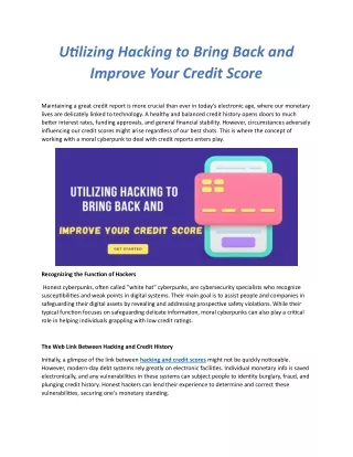 Utilizing Hacking to Bring Back and Improve Your Credit Score