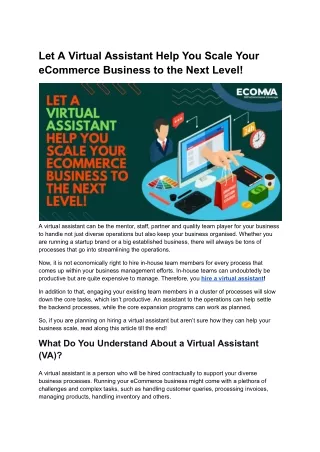 Let A Virtual Assistant Help You Scale Your eCommerce Business to the Next Level!