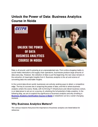 Unlock the Power of Data Business Analytics Course in Noida