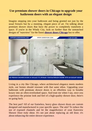Use premium shower doors in Chicago to upgrade your bathroom doors with an elegant design