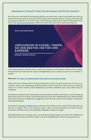 Jobchancen in Kassel Finden Sie den besten Job für Ihre Karriere