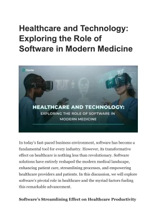 Healthcare and Technology: Exploring the Role of Software in Modern Medicine