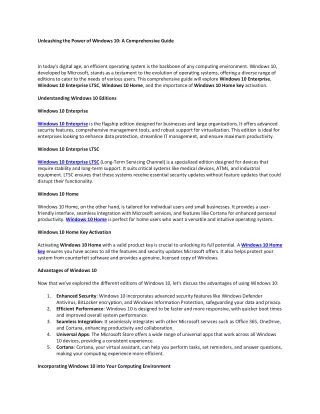 Unleashing the Power of Windows 10: A Comprehensive Guide
