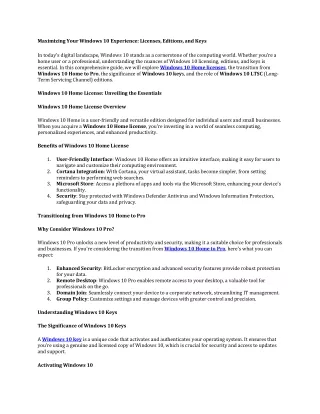 Maximizing Your Windows 10 Experience: Licenses, Editions, and Keys