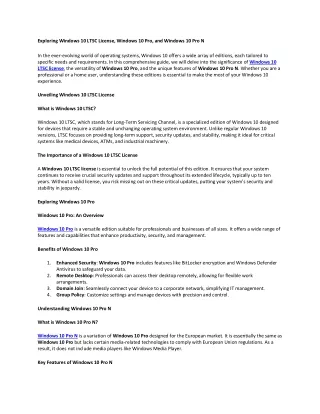Exploring Windows 10 LTSC License, Windows 10 Pro, and Windows 10 Pro N