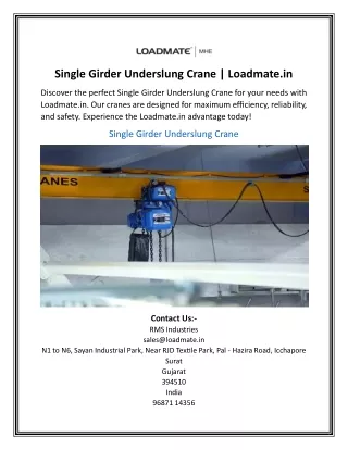 Single Girder Underslung Crane | Loadmate.in