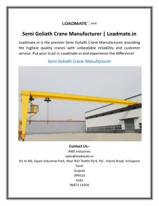 Semi Goliath Crane Manufacturer | Loadmate.in