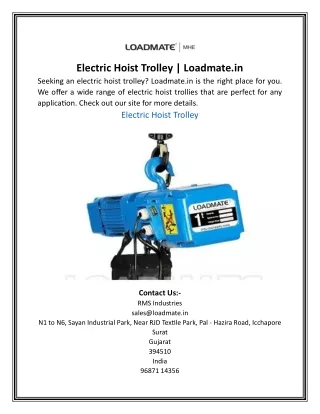 Electric Hoist Trolley | Loadmate.in