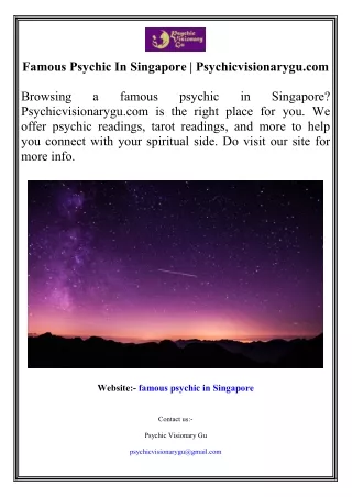 Famous Psychic In Singapore  Psychicvisionarygu.com