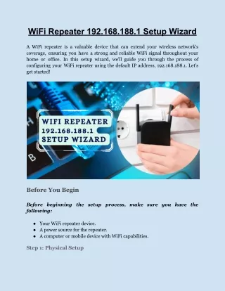 WiFi Repeater 192.168.188.1 Setup Wizard