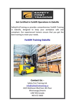 Get Certified In Forklift Operations In Oakville