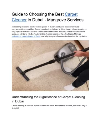 Guide to Choosing the Best Carpet Cleaner in Dubai - Mangrove Services