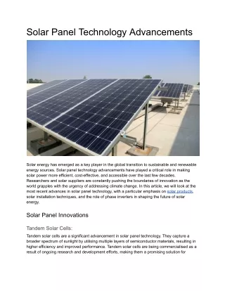 Solar Panel Technology Advancements