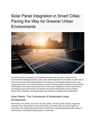 Solar Panel Integration in Smart Cities_ Paving the Way for Greener Urban Environments