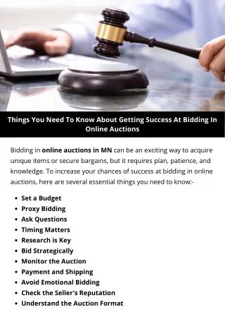 Things You Need To Know About Getting Success At Bidding In Online Auctions