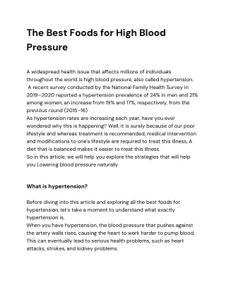 The Best Foods for High Blood Pressure