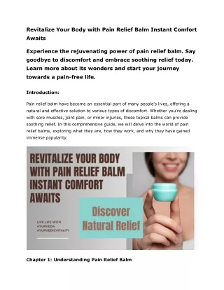 Revitalize Your Body with Pain Relief Balm Instant Comfort Awaits