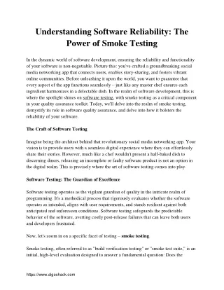 Understanding Software Reliability - The Power of Smoke Testing