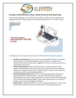 Excelling in CPM (Chemistry, Physics, Math) Homework with Expert Help