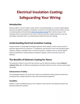 Electrical Insulation Coating: Safeguarding  Your Wiring