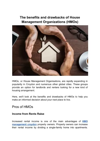 The benefits and drawbacks of House Management Organizations (HMOs)