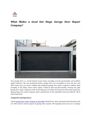 What Makes a Good San Diego Garage Door Repair Company