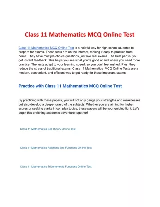 Class 11 Mathematics MCQ Online Test
