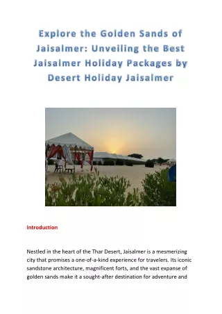 Explore the Golden Sands of Jaisalmer : Desert Holiday Jaisalmer