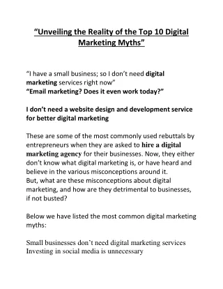 Unveiling the Reality of the Top 10 Digital Marketing Myths