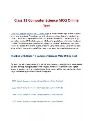 Class 11 Computer Science MCQ Online Test
